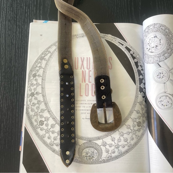 Vintage USMECO Paris Designer Black Calf Hair Gold Mesh Belt Glam Ornate Belt - Picture 10 of 10